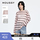 1047 T恤028JSX90 MOUSSY早秋新品 休闲条纹撞色字母印花长袖