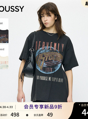 MOUSSY2026夏季新品街头复古风做旧印花短袖圆领T恤010JS290-5081