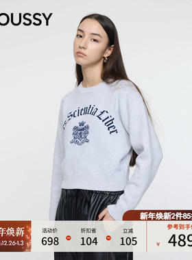 MOUSSY 2025秋季新品文艺休闲风徽章字母套头针织衫010IA274-7281
