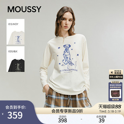 MOUSSY2026春季新品慵懒休闲风小狗印花圆领长袖T恤028IAA90-1038