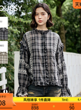 MOUSSY 2026夏季新品甜酷风渐变格纹碎花蕾丝衬衫女028JSA30-1041