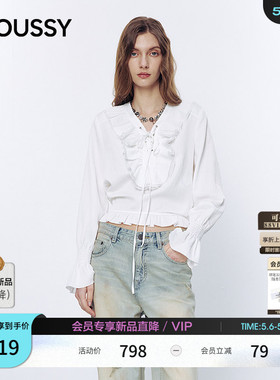 MOUSSY 2026春季新品甜美少女风荷叶边喇叭袖衬衫女028JSA30-1015