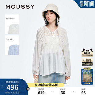夏季 028ISA30 新品 衬衫 1003 甜美风抽褶皱系带宽松长袖 MOUSSY