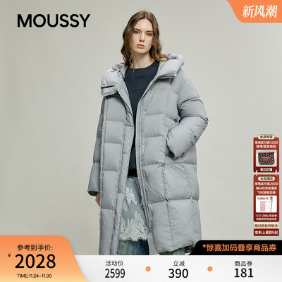 MOUSSY 2025秋季新品简约风直筒90连帽长款羽绒服女028IAC30-1063
