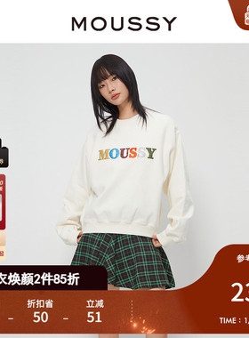 MOUSSY 冬季新品休闲风创意LOGO刺绣套头卫衣女010GAL90-5580