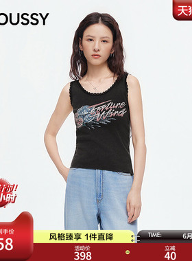 MOUSSY2026夏季新品甜辣复古Y2K印花蕾丝花边吊带衫010JS290-6811