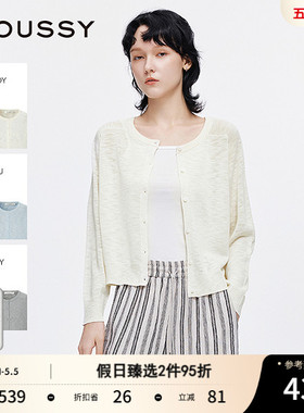 MOUSSY 春季新品简约风圆领宽松薄款针织开衫女028ISA70-1001