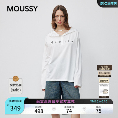 moussy春季新品休闲风蕾丝拼接长袖针织衫女028JSX90-1049
