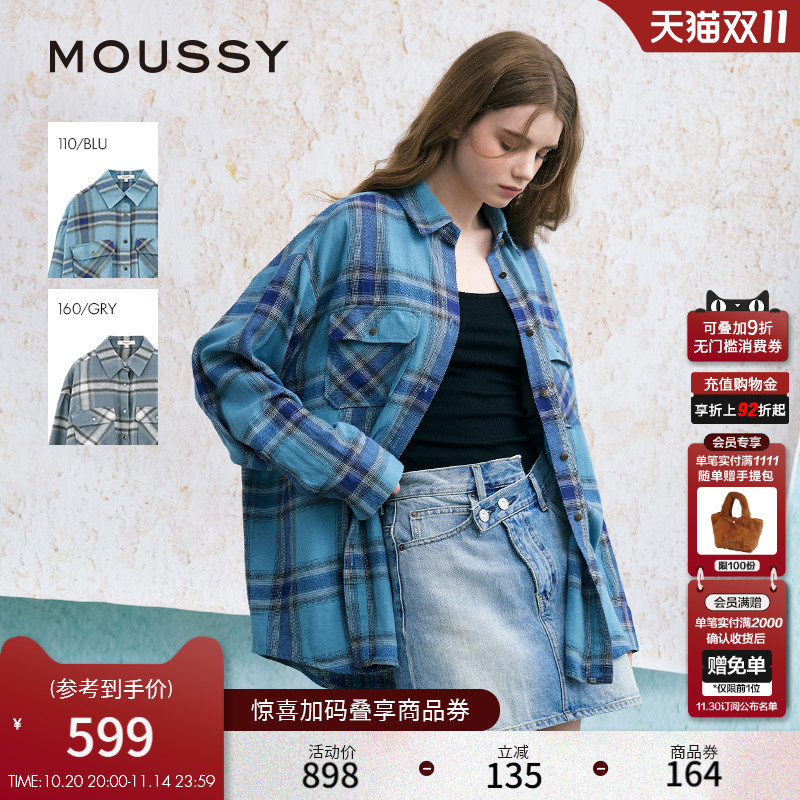 MOUSSY美式格纹LOGO印花衬衫