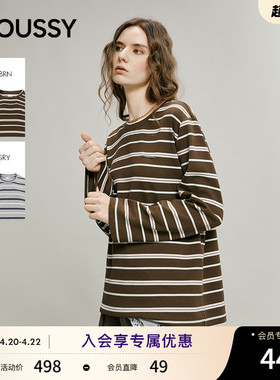 MOUSSY 春季新品美式复古条纹撞色圆领长袖T恤028IAA80-1015