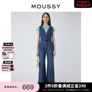 深v露背高腰直筒牛仔连体裤 MOUSSY 新品 0390 夏季 女010GSK11