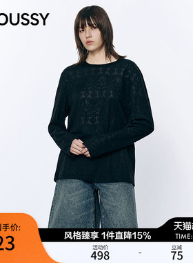 MOUSSY 2026春季新品慵懒性感暗纹圆领长袖针织衫女028JSC80-1022