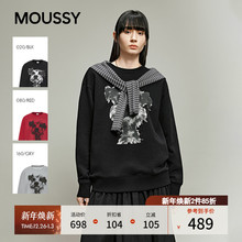 MOUSSY 2025冬季新品休闲慵懒小狗印花圆领套头卫衣028IAA90-1631