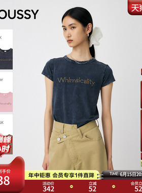 MOUSSY春季新品休闲风正肩圆领修身短袖T恤女010IA290-7621