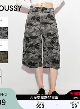 MOUSSY 2026春季新品街头工装风做旧迷彩阔腿长裤女028JSA31-1012