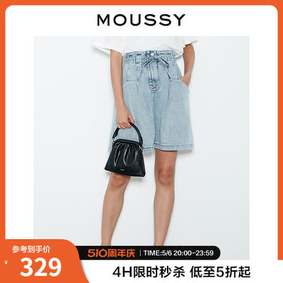 moussy日系松紧宽松阔腿牛仔短裤