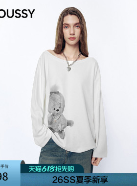 MOUSSY&Monchhichi合作款 2026夏季新品慵懒露肩T恤028JSZ01-1001