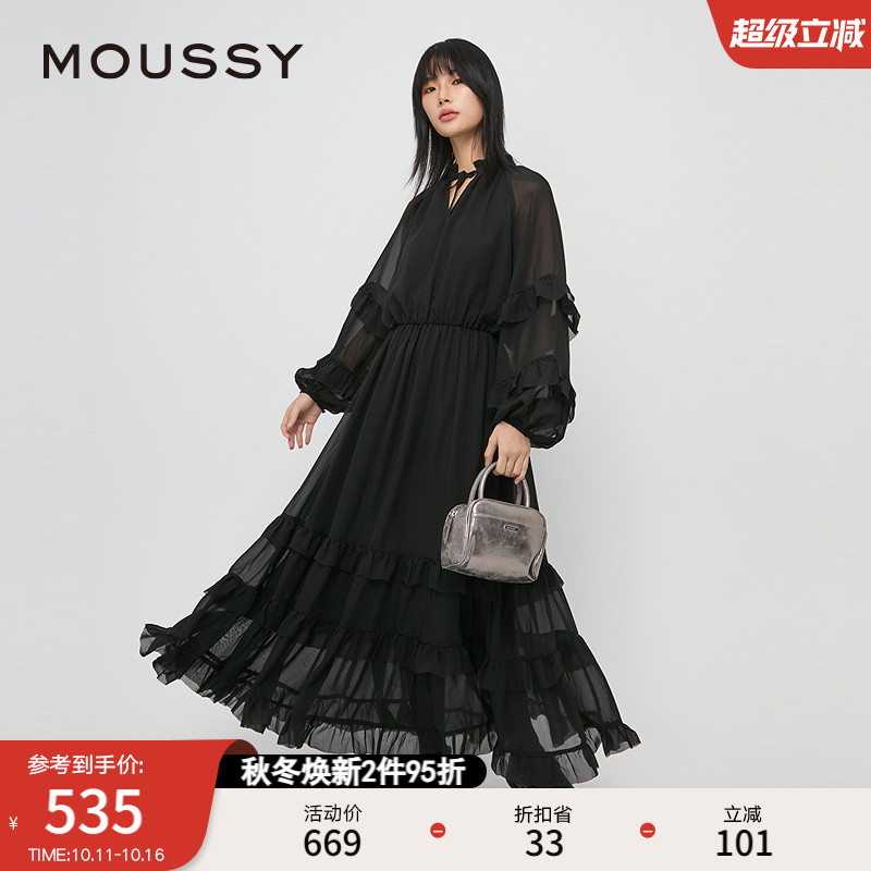 MOUSSY 24秋季新品法式优雅温柔风雪纺连衣裙028HAZ30-2261