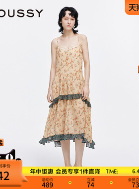 MOUSSY 夏季新品夏日来信荷叶边碎花吊带连衣裙028ISA33-1001