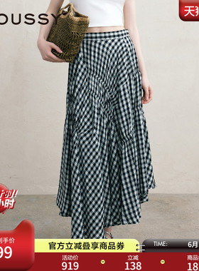 MOUSSY 春季文艺感不规则格纹半身裙女028JSX31-1066