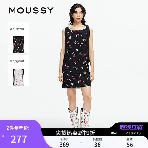 moussy 夏季新品法式度假风花卉无袖飘带连衣裙028ISA33-3531