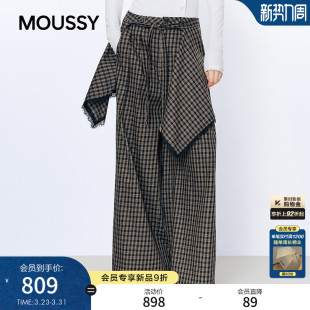 028JSA31 MOUSSY 复古格纹不规则蕾丝拼接阔腿裤 新品 1018 2026春季