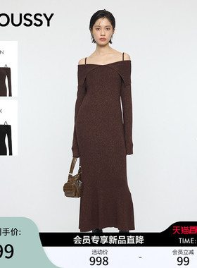 MOUSSY 2026春季新品温柔优雅风露肩长袖修身连衣裙010IA373-7581