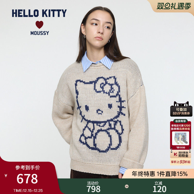 MOUSSY X HELLO KITTY联名25秋冬新款圆领毛针织衫010IAF01-8081