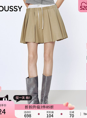 MOUSSY 2026春季新品甜酷学院风抽绳撞色百褶短裙028JSA31-1019