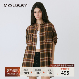 早秋美式 女010ISB30 复古风格 衬衫 8771 纹毛边宽松短袖 MOUSSY