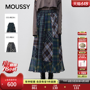MOUSSY春季新品甜酷风撞色复古格纹拼接半身裙028IAA31-0081