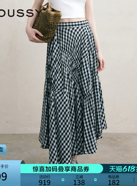 MOUSSY 春季文艺感不规则格纹半身裙女028JSX31-1066