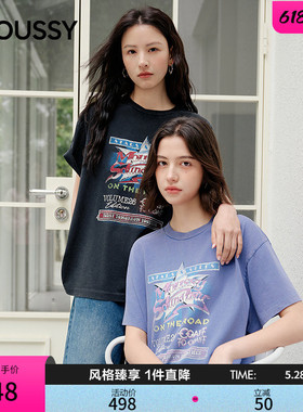 MOUSSY2026夏季新品美式复古风做旧印花短袖修身T恤010JS290-2491