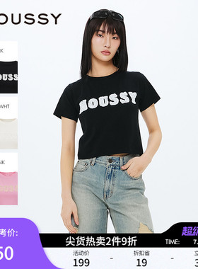 MOUSSY春季新品蕾丝LOGO刺绣基础款三色短袖T恤010ISL90-2211