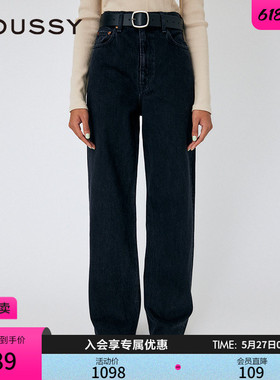 MOUSSY 春季新品智性通勤风黑色直筒牛仔裤女010HSA11-0370