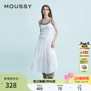 MOUSSY 春季新品波西米亚度假风大摆白色半身裙028ISX31-3231