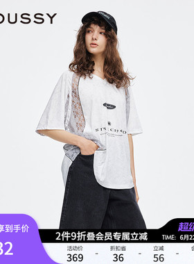 明星同款MOUSSY夏季新品蕾丝拼接V领篮球服印花T恤028ISA90-2921