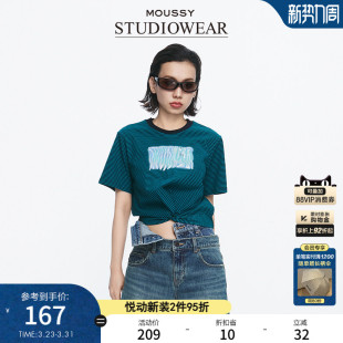 夏季 STUDIOWEAR 新品 褶皱条纹短袖 1211 MOUSSY T恤028HS490
