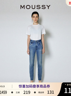 MOUSSY 复古休闲风水洗磨损设计铅笔牛仔裤女010GAA12-2700