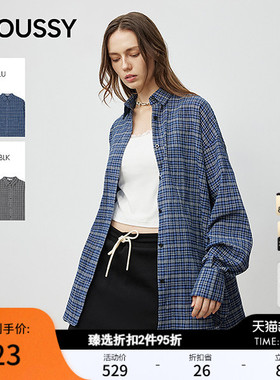 MOUSSY春季新品复古格子撞色宽松休闲长袖衬衫028IAA30-1024