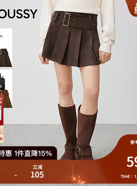 MOUSSY2025秋季新品复古学院风A字简约百褶半身裙女028IAA31-1017