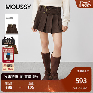 MOUSSY2025秋季新品复古学院风A字简约百褶半身裙女028IAA31-1017