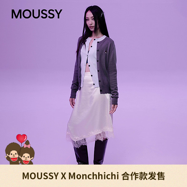 MOUSSY&Monchhichi合作款2025秋季新品长袖针织开衫028IAA01-1034