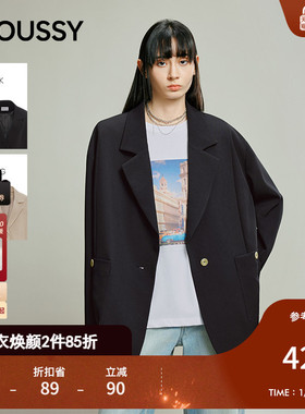 MOUSSY 2025秋季新品通勤休闲风纯色宽松西装外套女028IAB30-1026