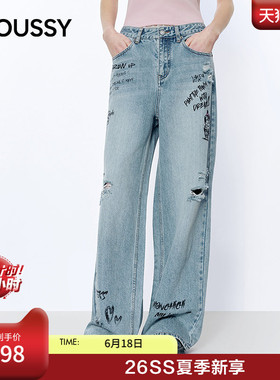 MOUSSY&Monchhichi合作款2026夏季新品涂鸦风牛仔裤028JSZ01-1009