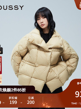 MOUSSY 冬季新品大翻领90%鸭绒菱格纹羽绒服女010HAS30-7801