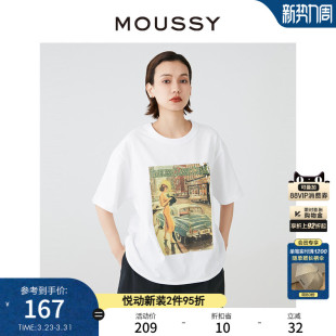 春季 T恤028HSA90 新品 复古海报印花休闲短袖 0671 美式 MOUSSY