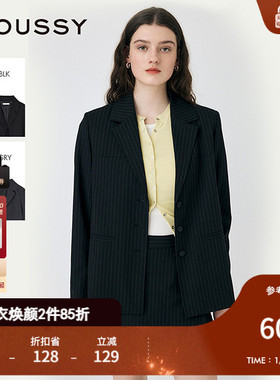 MOUSSY 2025春季新品知识分子经典竖条纹西装外套女010ISS30-1981