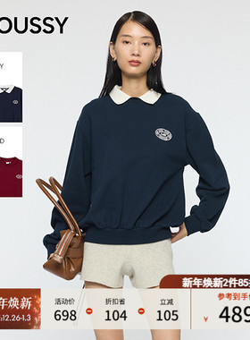 moussy2025秋季新品复古学院风长袖套头圆领卫衣女010IA490-3341
