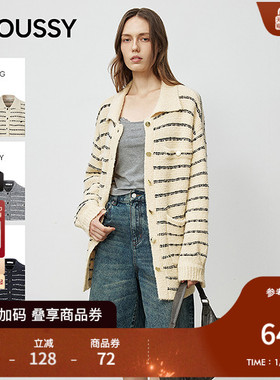 MOUSSY2025早秋新品摩登复古风圈圈纱条纹针织开衫028IAZ70-1030